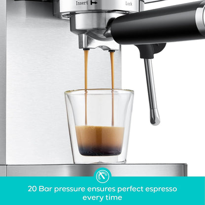 3700 Essential Stainless Steel Espresso Machine with Steam Wand | 20-Bar Italian Pump, Powerful Steam Wand, 43.9Oz Removable Water Tank, Compact Espresso Maker for Home, Cappuccino & Latte3