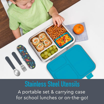 Bentgo Kids Stainless Steel Utensil Set with Fork, Spoon, & Storage Case | Reusable, PFAS- & Bpa-Free, Easy-Grip Handles, Lightweight, Dishwasher Safe, School Lunch, Travel & Outdoors (Dinosaur)2