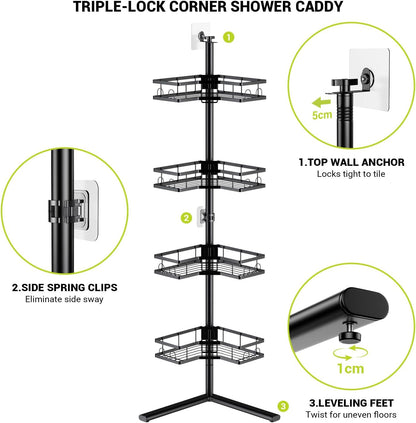 Standing Corner Shower Caddy - 4-Tier Rustproof Adjustable Shower Shelves4