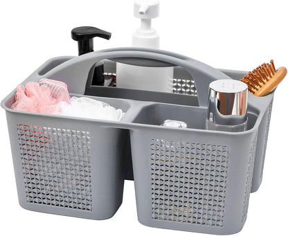 Plastic Portable Shower Caddy Basket with Handle, 3 Compartments, Grey1