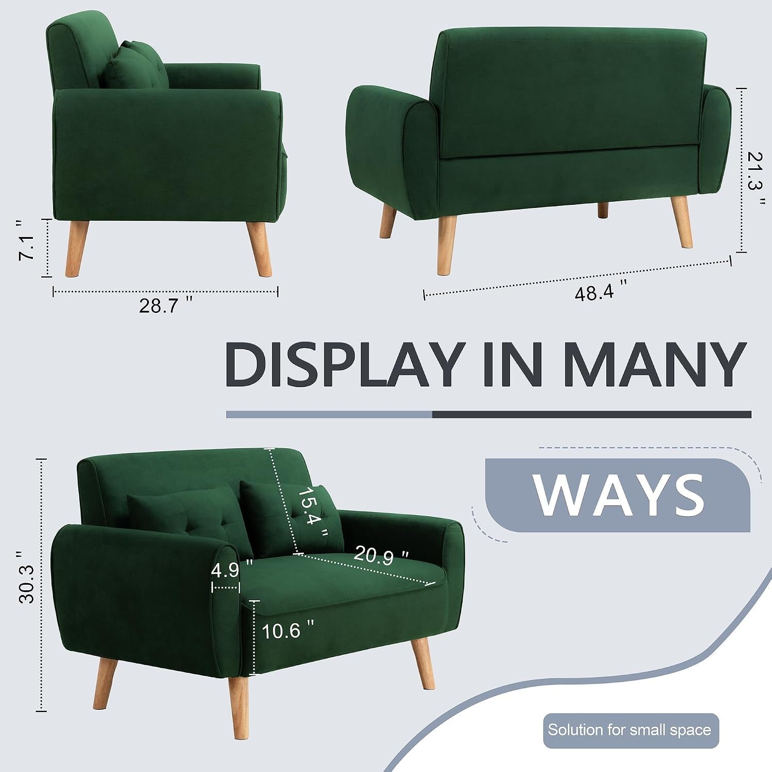 48-loveseat-sofa-mid-century-modern-upholstered-couch-deep-seat-with-2-pillows-10-thick-cushion-with-spring-solid-wood-frame-small-couch-for-living-room-dorms-office-green