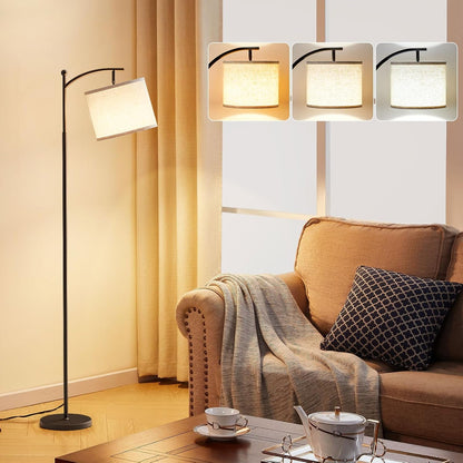 60" Modern Floor Lamp with Beige Shade, 9W LED Bulb | 3 Color Temperatures Bulb, Adjustable Linen Shade, Standing Lamps for Living Room Bedroom Office Classroom Dorm, Black Pole1