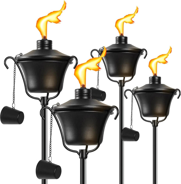 Citronella Torches Set of 4, 3-Prong Grounded Stake Outdoor Torches ，14.5 Oz Garden Torches for Outside, 58 Inch Outdoor Decorative Torch1