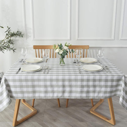 Rectangle Checkered Tablecloth Waterproof Spillproof Wrinkle Resistant Buffalo Plaid Heavy Weight Table Cloth Gingham Table Cover for Outdoor and Indoor Use, 52 X 70 Inch Grey and White8