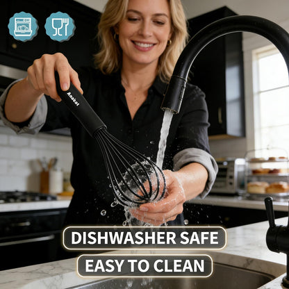 Silicone Balloon Whisk, Perfect for Non-Stick Cookware, Milk and Egg Beater Blender, Heat Resistant Kitchen Whisks for Whisking, Cooking, Baking, Beating, Frothing & Stirring (Black)8