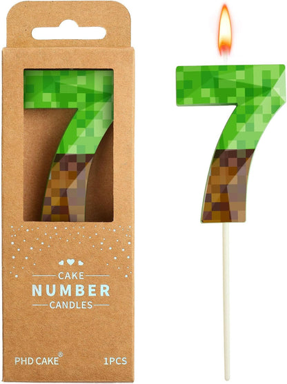 2.76 Inch Number 7 Pixel Birthday Candles Crystal, Green Miner Number Candles, Cake Number Candles, Party Celebration, Style Candle1