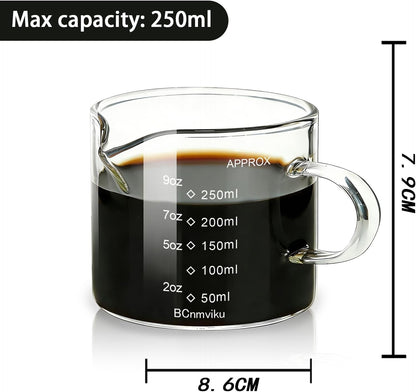 Espresso Cup Measuring Cup Triple Pitcher Milk Cup 250ML/8.5OZ Espresso Cups with Handle Shot Glass with V-Shaped Mouth Clear Accessories Milk Frothing Pitcher (1)3