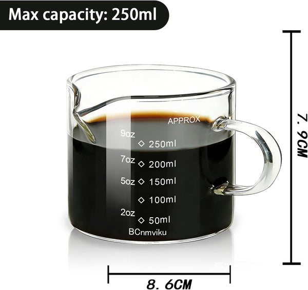 Espresso Cup Measuring Cup Triple Pitcher Milk Cup 250ML/8.5OZ Espresso Cups with Handle Shot Glass with V-Shaped Mouth Clear Accessories Milk Frothing Pitcher (1)3