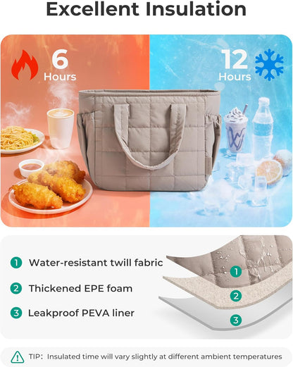 Lunch Bag Women Small Cute Quilted Insulated Leakproof Lightweight3