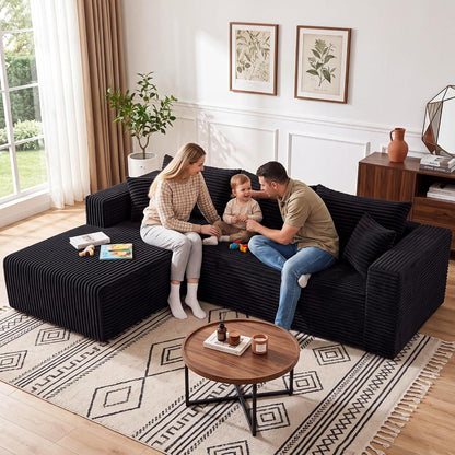 Boneless Couches for Living Room, L Shape Modular Sectional Sofa with Chaise, Corduroy Cloud Couch with Deep Seat, No Assembly Required, Black, Left Facing Chaise3