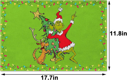 Green Christmas Placemats for Dinning Room Kitchen Table Merry Christmas Xmas Winter Holiday Party Tablemats Decoration -Pack of 43