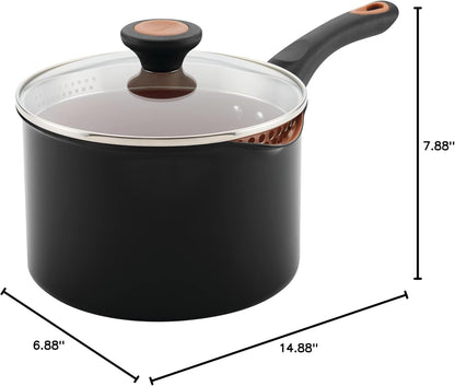 Glide Copper Ceramic Nonstick Straining Sauce Pan with Lid, 3-Quart, Black12
