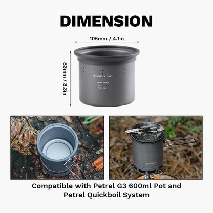 Petrel Outdoor Rice Cooker for G3 Pot and Quickboil Pro System | Micro-Pressure Function, Done in 15 Min, Ultralight Solo Adventure Companion, Smart Design for Safe Cooking, 300ML, 58G2