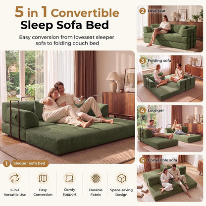 79'' Convertible Futon Sofa Bed, High‑Back Boneless Couches for Living Room4