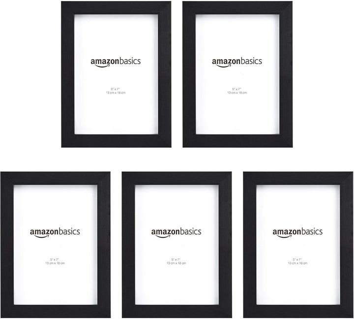 Rectangular Picture Frame Set for Wall Hanging or Tabletop Display, 5 X 7 In, Black, Horizontal and Vertical Formats, 5-Pack