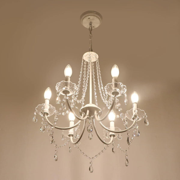 White Crystal Chandeliers for Bedroom, 6 Lights White Chandelier Light Fixture Girls Chandeliers for Dining Room Elegant Modern Contemporary Candle Ceiling Light for Living Room Entryway Foyer2