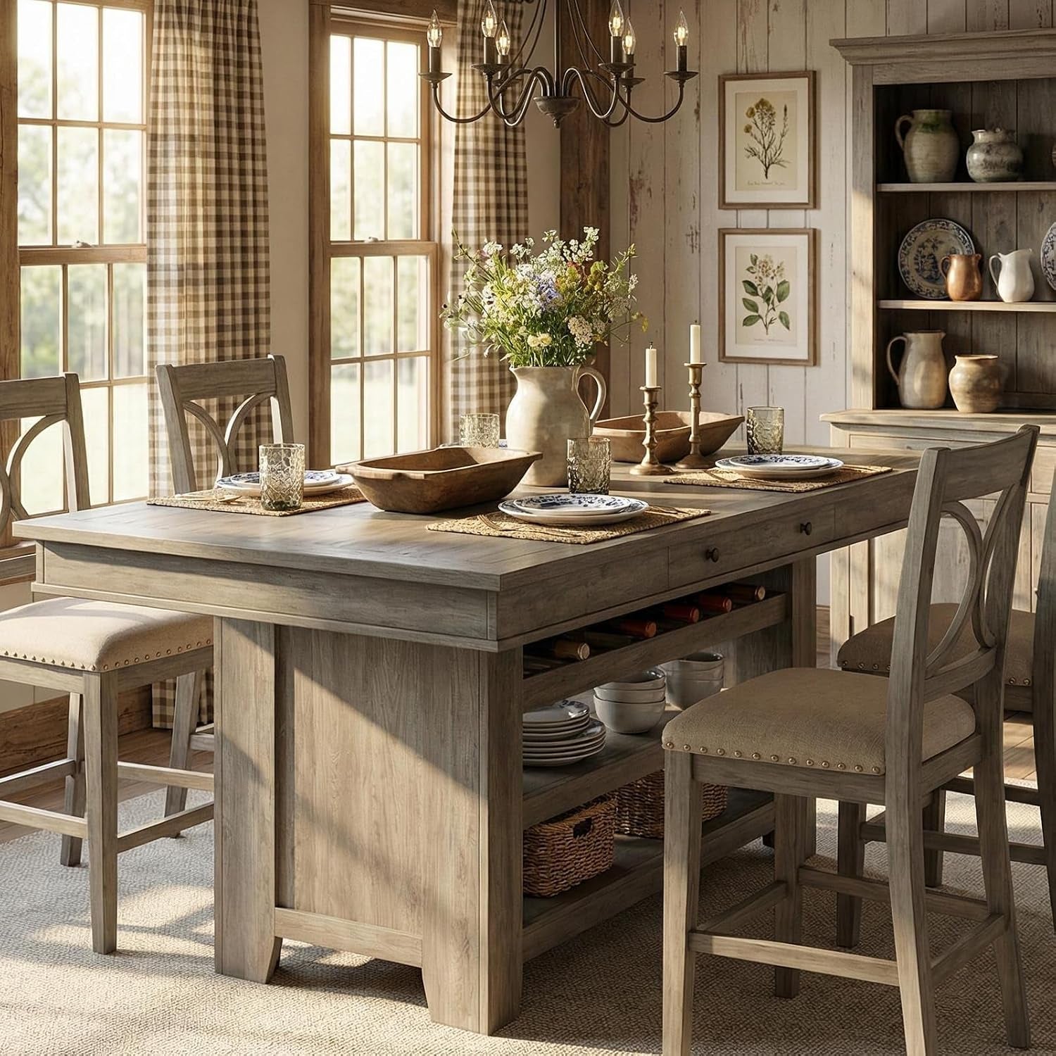 counter-height-dining-table-with-2-drawers-36-farmhouse-wooden-large-bar-kitchen-table-with-wine-rack-3-shelves-rectangular-thick-frame-for-kitchen-bar-entertaining-retro-gray