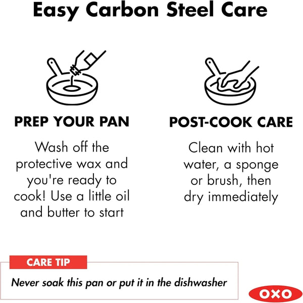 OXO Obsidian Pre-Seasoned Carbon Steel, 12" Wok Pan with Removable Silicone Handle Holder, Induction, Oven Safe, Black5