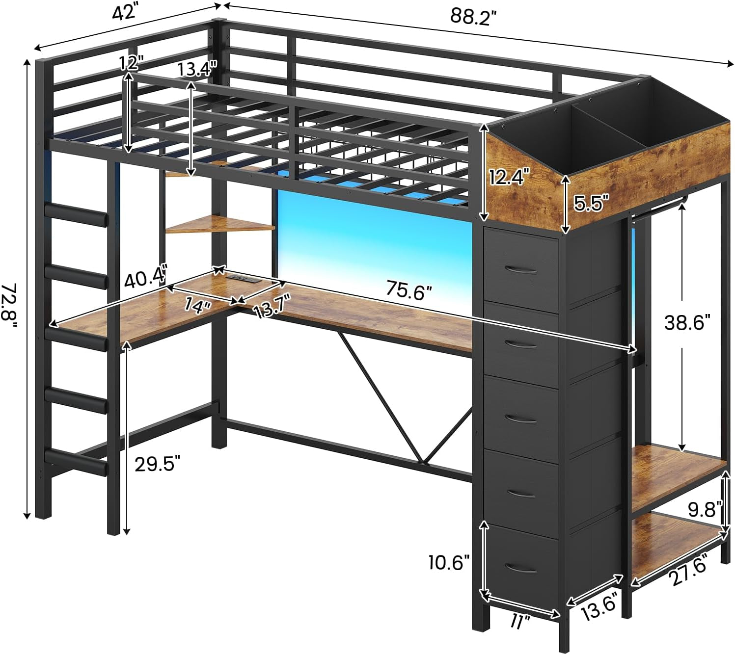 loft-bed-twin-size-with-hall-tree-charging-station-and-led-lights-metal-loft-bed-with-l-shaped-desk-5-storage-drawers-heavy-duty-twin-size-bed-with-stairs-no-box-spring-needed-black