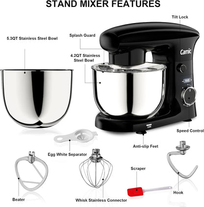Stand Mixer, 4.2QT+5.3QT Two Bowls Electric Food Mixer, 10 Speeds with Digital Setting 3-IN-1 Kitchen Mixer for Baking Cakes Cookie Bread Salad with Egg Whisk,Dough Hook,Flat Beater6