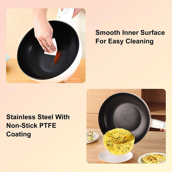Electric Hot Pot with Steamer Rack, 3L, Non-Stick, White | Dual Power 600W/1000W, Clear Glass Lid, Overheat Protection, Includes Spatula, Serves 3-5 People5