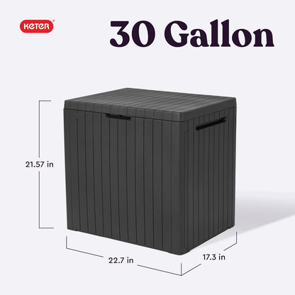 Keter City 30 Gal Outdoor Storage Box and Patio Side Table | Grey, Resin, Compact, Weatherproof, Lockable, Easy Assembly, Organization, Pool Accessories Storage2