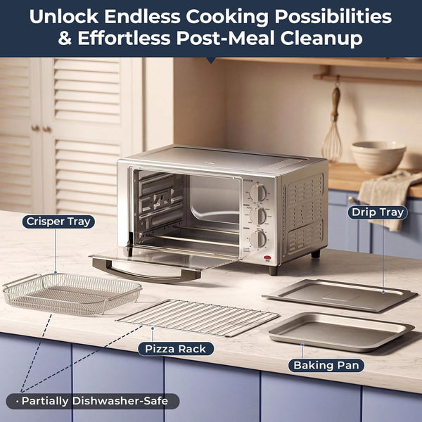 23 QT Air Fryer Toaster Oven, 7-In-1 Convection Oven Countertop | Airfry, Toast, Pizza, Bagel, Bake, Roast, Fits 12" Pizza, Stainless Steel, Easy to Clean6