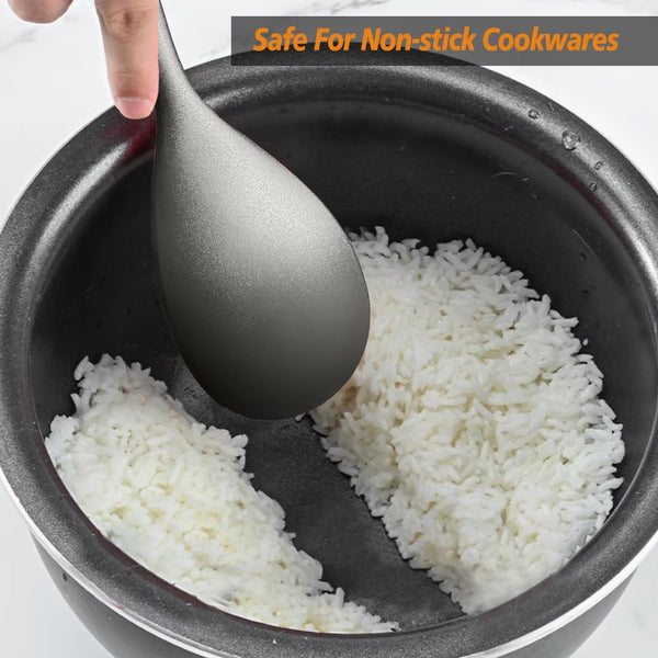 Silicone Cooking Spoon & Rice Scooper Set for Nonstick Cookwares, 2Pc Black9