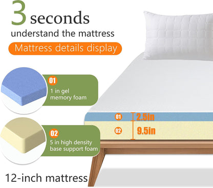 | 12" Twin Mattress | Gel Memory Foam | Medium Firm Feel6