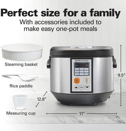 Hamilton-Beach Multi Cooker Rice Cooker, Slow Cooker, Food Steamer 4.5 Quart Capacity - Silver/Black8