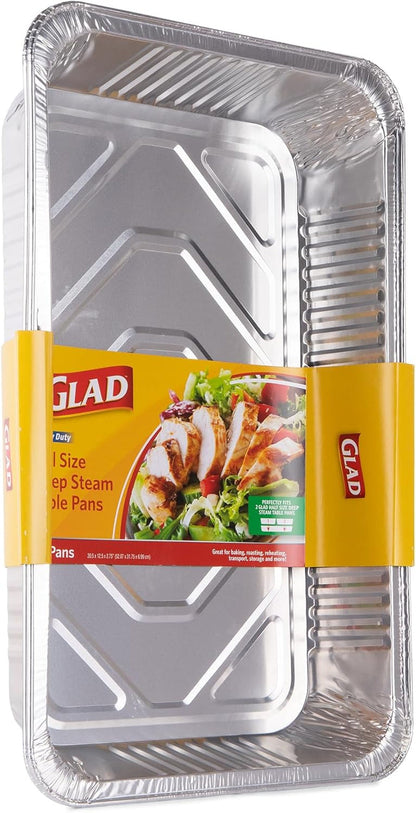 Disposable Full Size Aluminum Steam Pans, Deep Heavy Duty Foil Pans for Steaming, Baking, Roasting, Catering & Oven Reheating, Fits 2 Half Pans, 20.5 X 12.5 X 2.75 Inch, 2 Count1