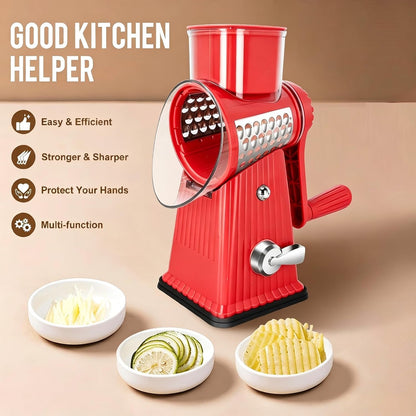 Rotary Cheese Grater with 5 Well-Designed Blades & Strong Suction Base, Kitchen Mandoline Vegetable Slicer with Blade Storage Box (RED)6