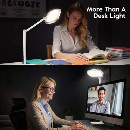 Premium LED Desk Lamp, Dual-Sided Soft Lighting with Knob Remote | Eye-Caring Diffused Light for Home Office, Video Conferencing, Zoom, Reading, Study, Craft, Stepless Dimming & Color, Memory4