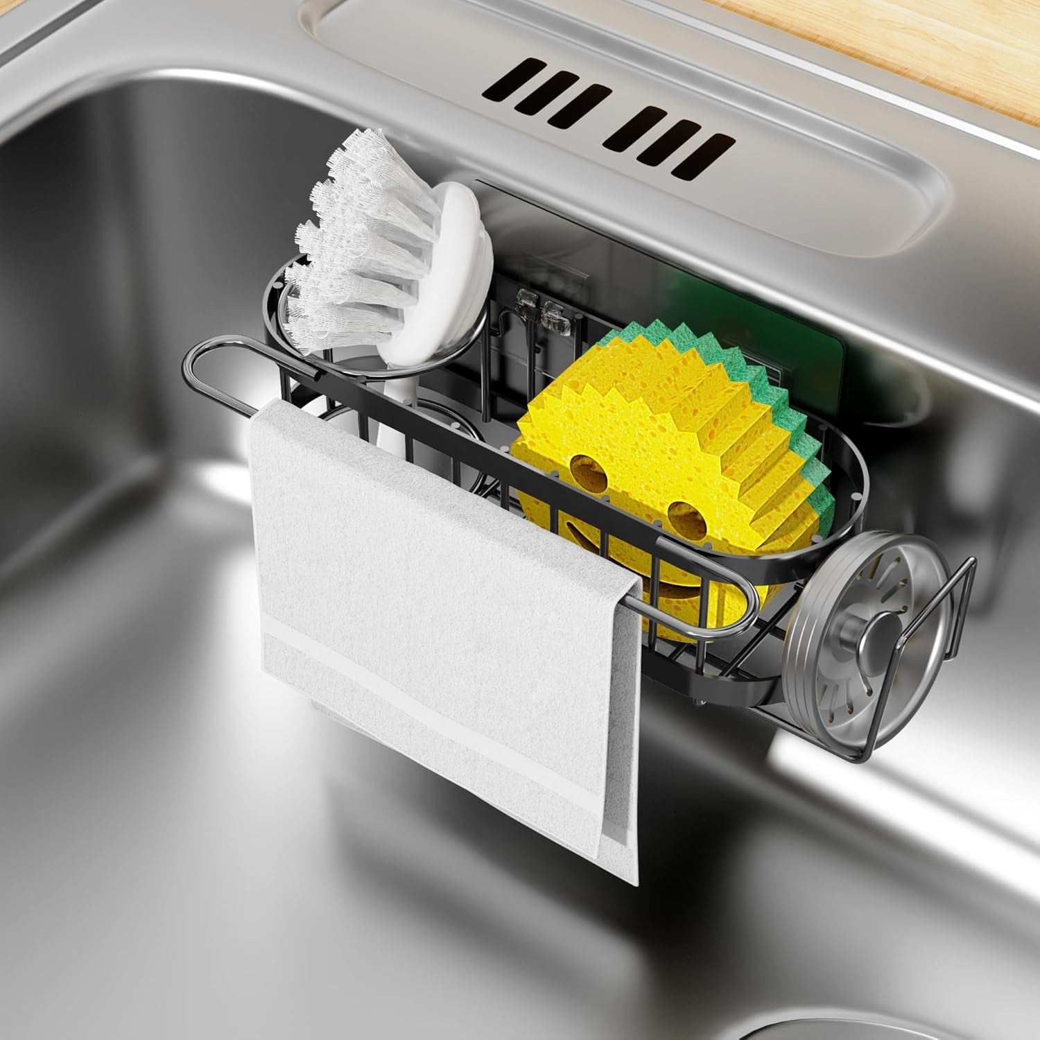 kitchen-sink-caddy-sponge-holder-in-the-sink-stainless-steel-kitchen-sink-organizer-brush-holder-dish-cloth-hanger-sink-stopper-holder-suction-cup-black