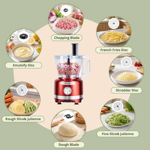 16 Cups Food Processor, Large Food Chopper with French Fry Cutter, 9 Functions 7 Blades for Shredding, Slicing, Doughing for Home Use, 3 Speeds, 600W (Bright Metallic Red, 16 Cup)5