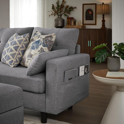 101" Convertible Sectional Sofa with Ottoman Coffee Table, Modern Linen Fabric U-Shaped Couch with Storage Pocket, 4 Seat Sofa Couches for Living Room, Apartment, Office, Lightgrey7