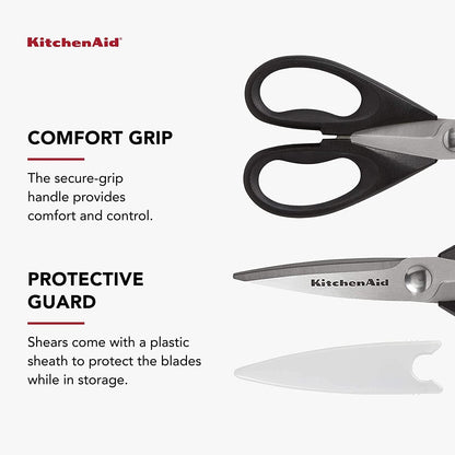 Kitchenaid All Purpose Kitchen Shears with Protective Sheath Durable Stainless Steel Scissors, Dishwasher Safe, Soft Grip Comfort Handle, 8.72 Inch, Black8