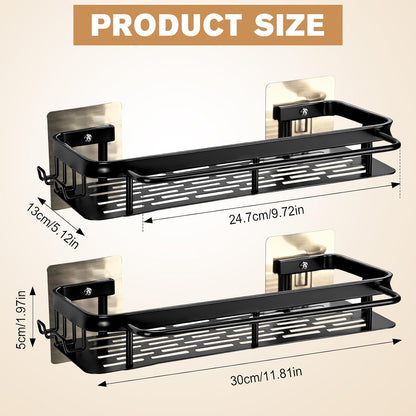 No-Drill Adhesive Shower Caddy, Black Aluminum Shelves 2-Pack6