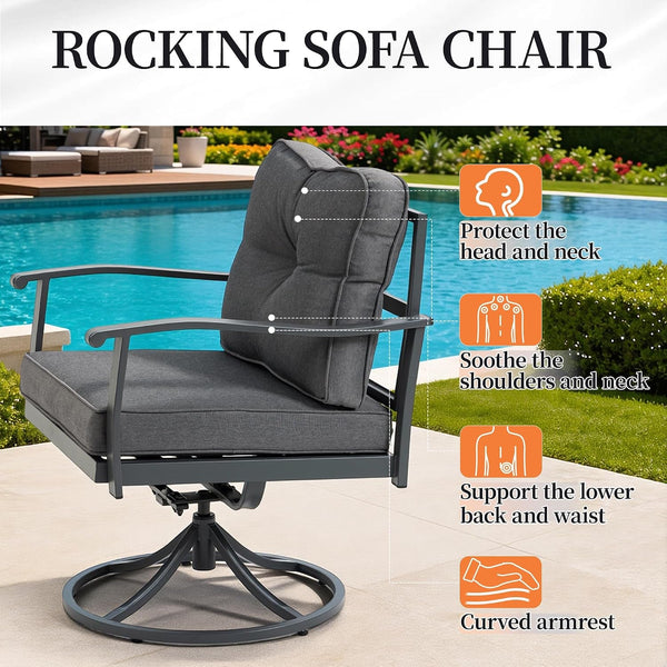 5-Piece Metal Patio Sectional Set, Coffee Table & Washable Cushions, Grey4