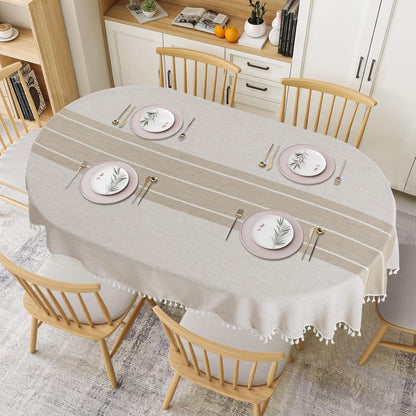 Solid Embroidery Oval Tablecloth with Tassels for Oval Table, 60 X 102 Inch Lace Dust-Proof Table Cover for Kitchen Dinning, Wrinkle Free Anti-Fading Tabletop Decoration2