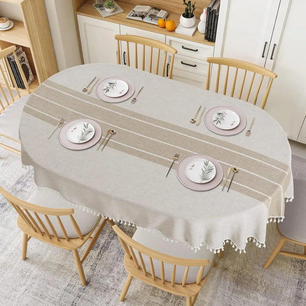 Solid Embroidery Oval Tablecloth with Tassels for Oval Table, 60 X 102 Inch Lace Dust-Proof Table Cover for Kitchen Dinning, Wrinkle Free Anti-Fading Tabletop Decoration2