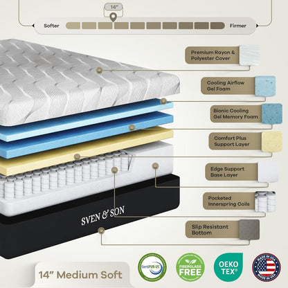 Sven & Son Hybrid Spring Mattress, Certipur-Us Certified Foam, Fiberglass-Free, Made in the USA, 14 Inch Medium Soft - Queen2
