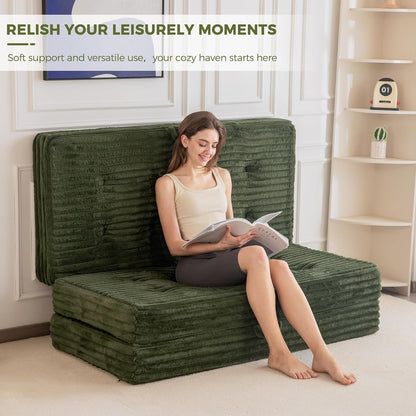 Floor Sofa Couch, 6 Inch Tri-Fold Floor Sofa Bed, Folding Mattress with Handles, Soft Faux Fur Folding Bed with Supportive Foam Filling, Portable Couch for Living Room, Full, Dark Green6