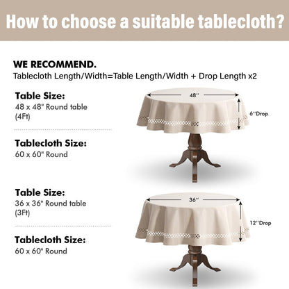 Beige 60 Inch round Linen Tablecloth with Decorative Cutouts | Waterproof Stain Resistant & Shrink-Proof Table Cloth, Farmhouse Style, for Dining Wedding Kitchen Party Outdoor6