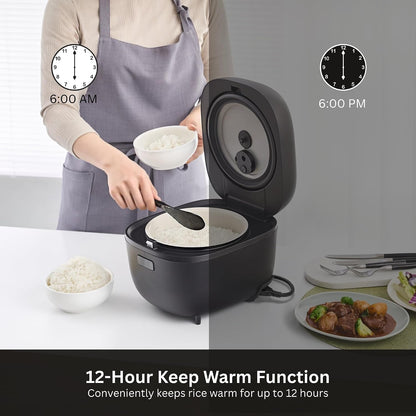 JBT-B10U-KY 5.5 Cup (Uncooked) Micom Rice Cooker and Warmer with Non-Stick Ceramic Coated Inner Pot and 4 Auto-Cook Settings, Black5