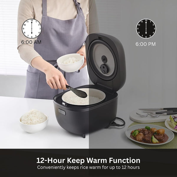 JBT-B10U-KY 5.5 Cup (Uncooked) Micom Rice Cooker and Warmer with Non-Stick Ceramic Coated Inner Pot and 4 Auto-Cook Settings, Black5