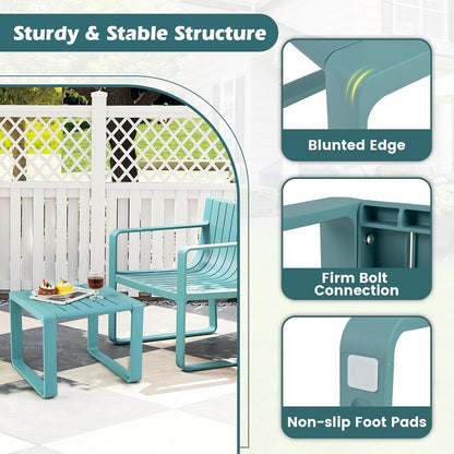 5-Piece Patio Furniture Set, Outdoor Conversation Set W/1 Loveseat, 2 Patio Chairs & 2 Side Tables, All-Weather Patio Bistro Set for Lawn, Backyard, Poolside, Balcony, Garden, Deck (Blue)4