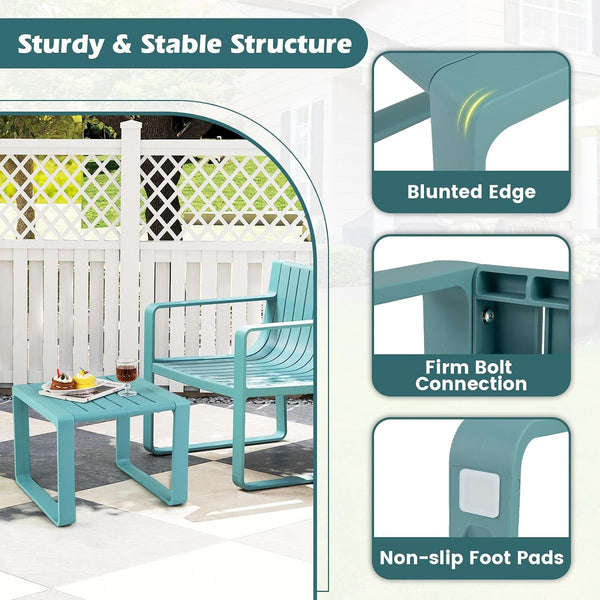 5-Piece Patio Furniture Set, Outdoor Conversation Set W/1 Loveseat, 2 Patio Chairs & 2 Side Tables, All-Weather Patio Bistro Set for Lawn, Backyard, Poolside, Balcony, Garden, Deck (Blue)4