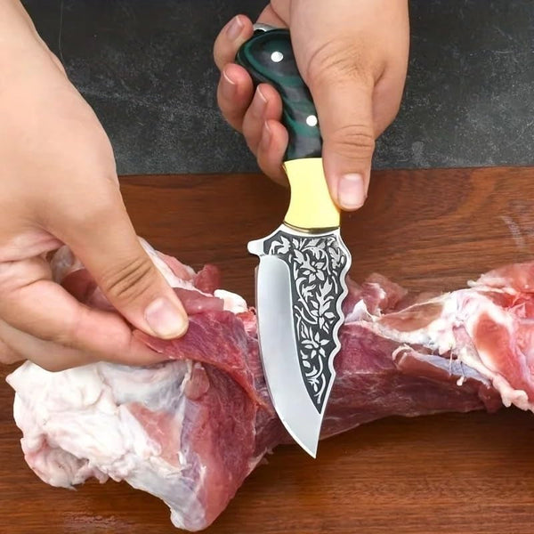 Meat Cleaver, Ultra-Sharp Boning Knife, Portable Stainless Steel Small Camping Knife Outdoor Cooking(Green Handle)4