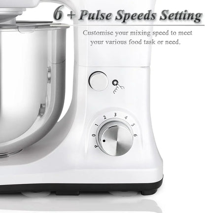 Stand Mixer 5-QT, 6+P Speed Tilt-Head Food Mixer 300W Dough Mixer with Stainless Steel Bowl,Dough Hook,Flat Beater&Whisk Electric Kitchen Mixer for Household Baking, Anti-Slip(Pearl White)3